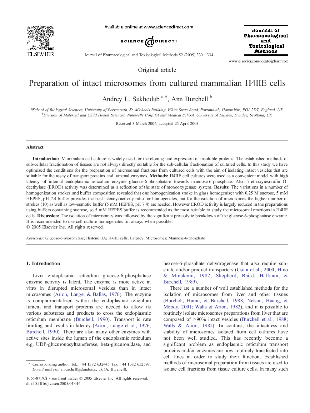 Preparation of intact microsomes from cultured mammalian H4IIE cells