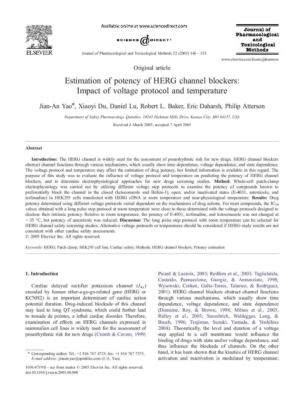 Estimation of potency of HERG channel blockers: Impact of voltage protocol and temperature