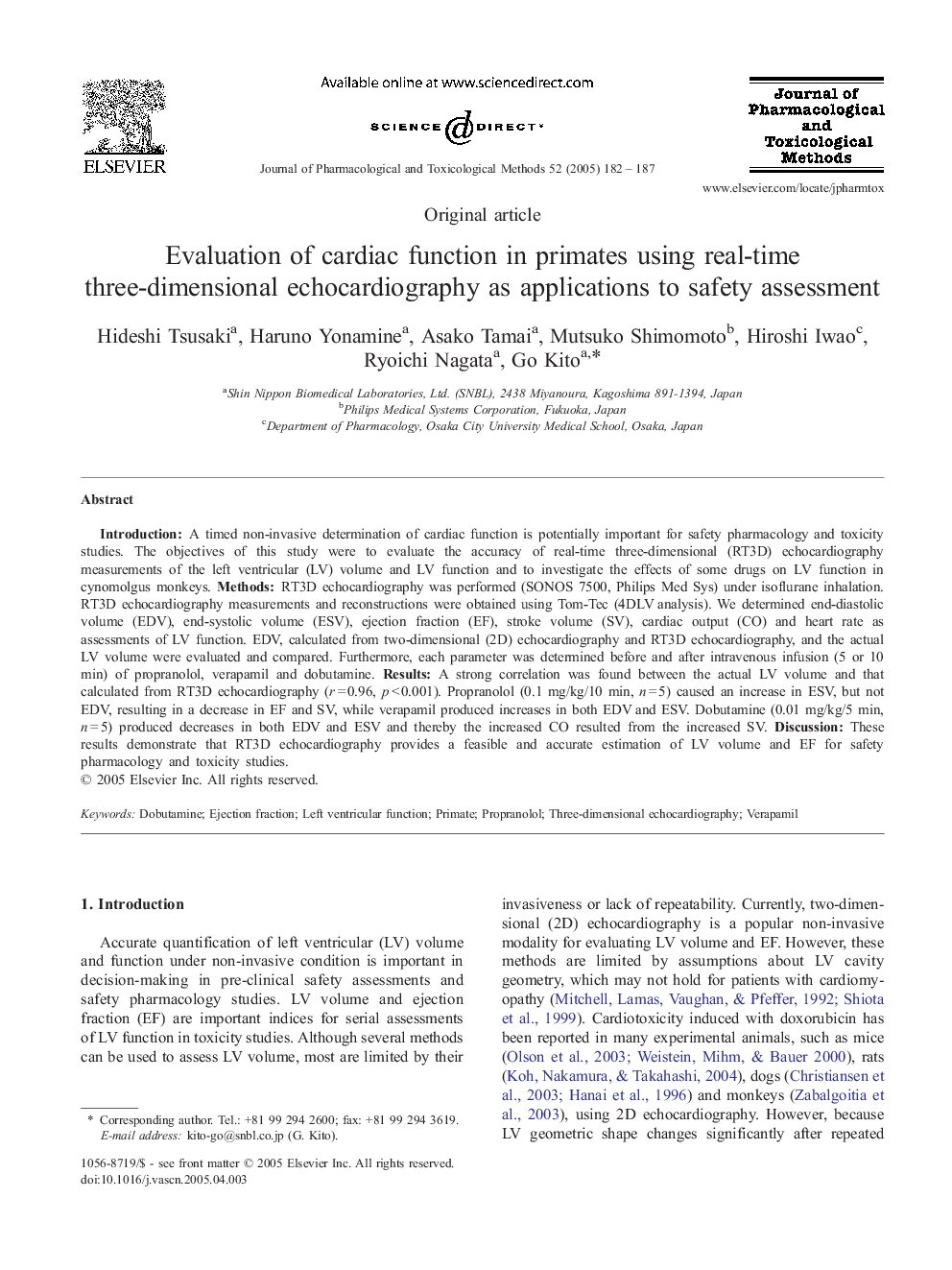 Evaluation of cardiac function in primates using real-time three-dimensional echocardiography as applications to safety assessment