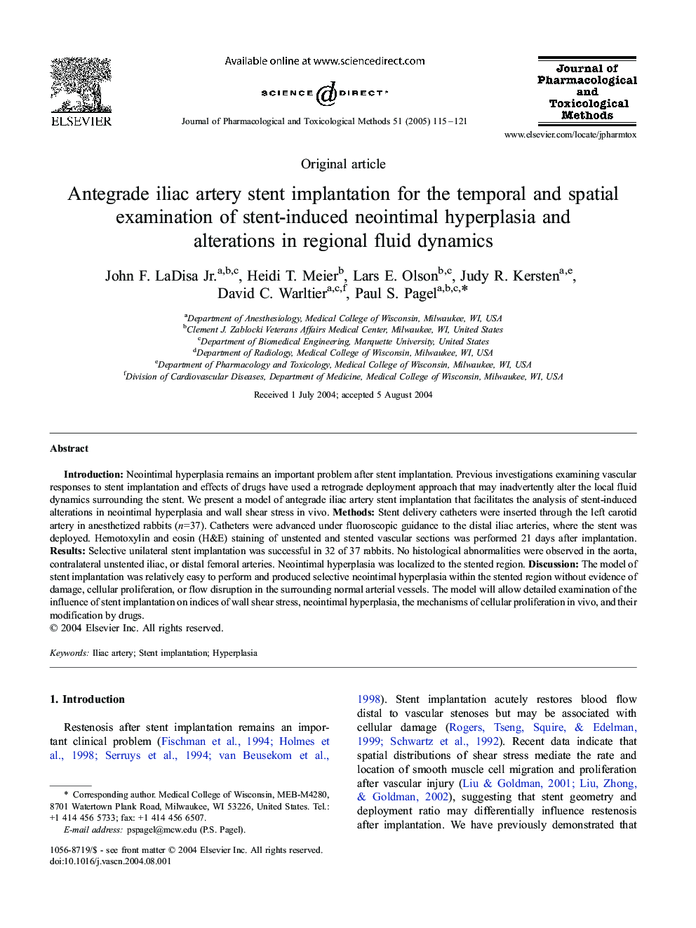 Antegrade iliac artery stent implantation for the temporal and spatial examination of stent-induced neointimal hyperplasia and alterations in regional fluid dynamics