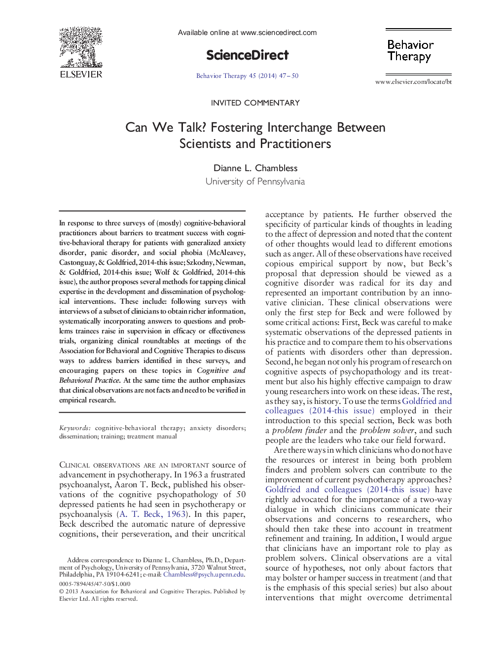 Can We Talk? Fostering Interchange Between Scientists and Practitioners