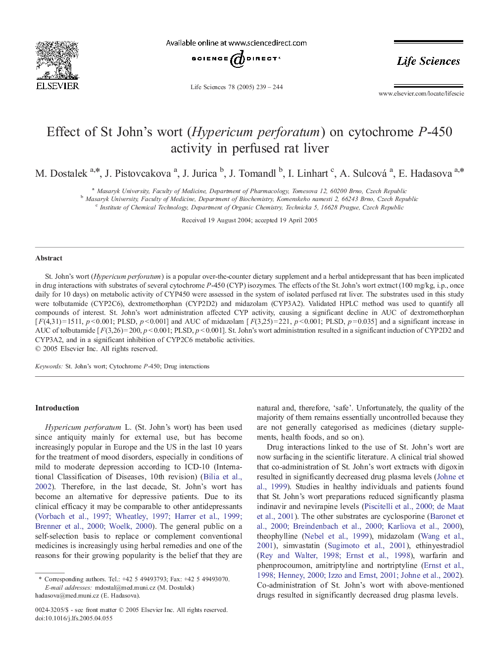 Effect of St John's wort (Hypericum perforatum) on cytochrome P-450 activity in perfused rat liver