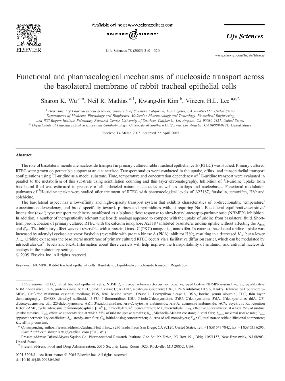 Functional and pharmacological mechanisms of nucleoside transport across the basolateral membrane of rabbit tracheal epithelial cells