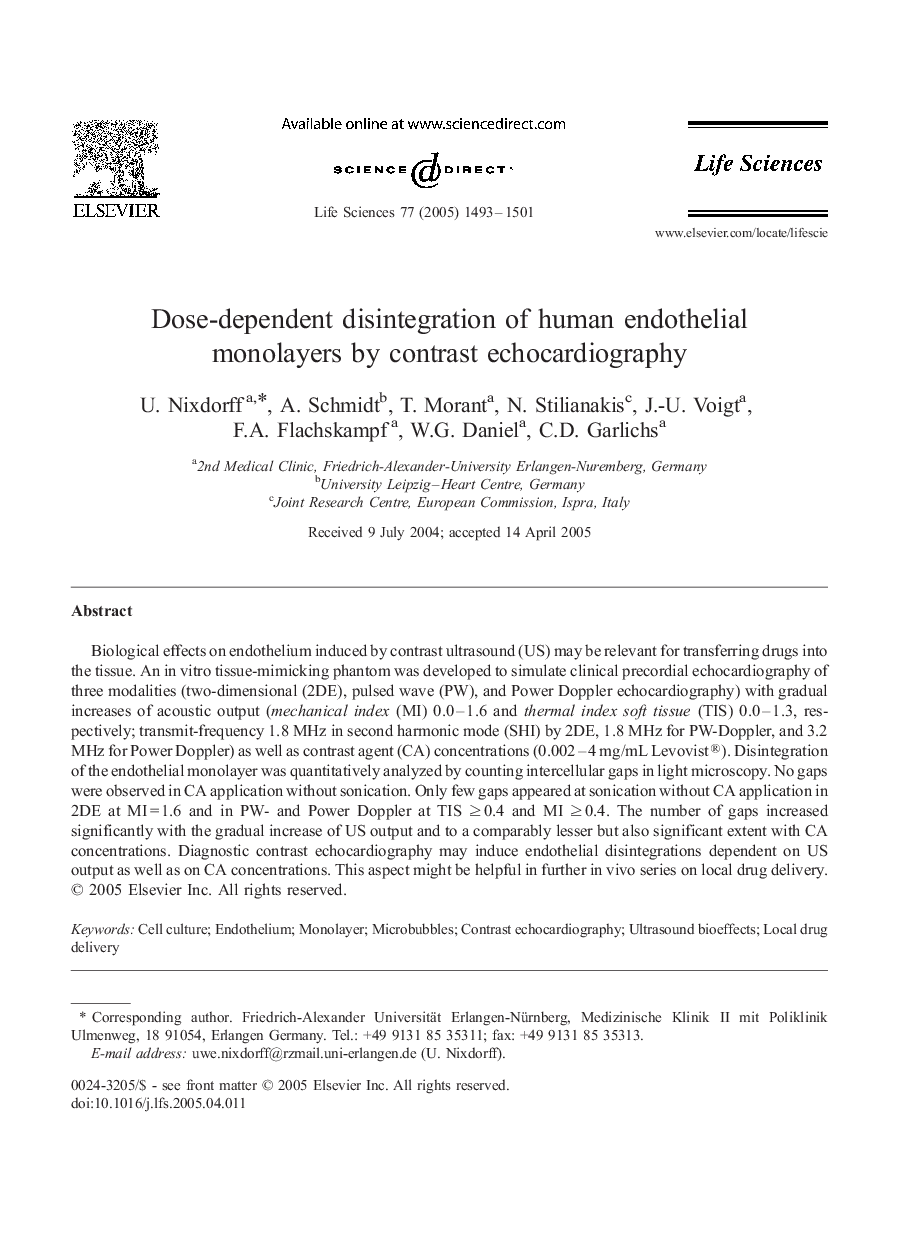 Dose-dependent disintegration of human endothelial monolayers by contrast echocardiography