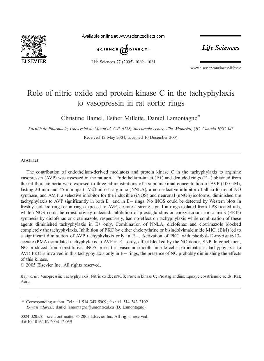 Role of nitric oxide and protein kinase C in the tachyphylaxis to vasopressin in rat aortic rings