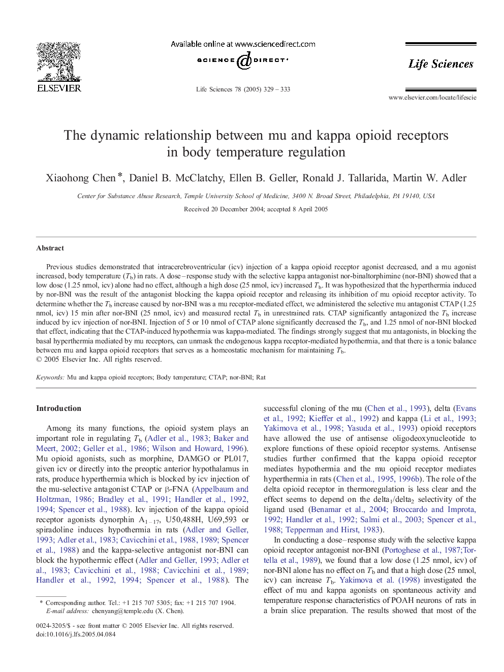 The dynamic relationship between mu and kappa opioid receptors in body temperature regulation