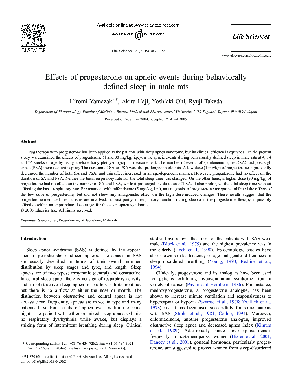 Effects of progesterone on apneic events during behaviorally defined sleep in male rats