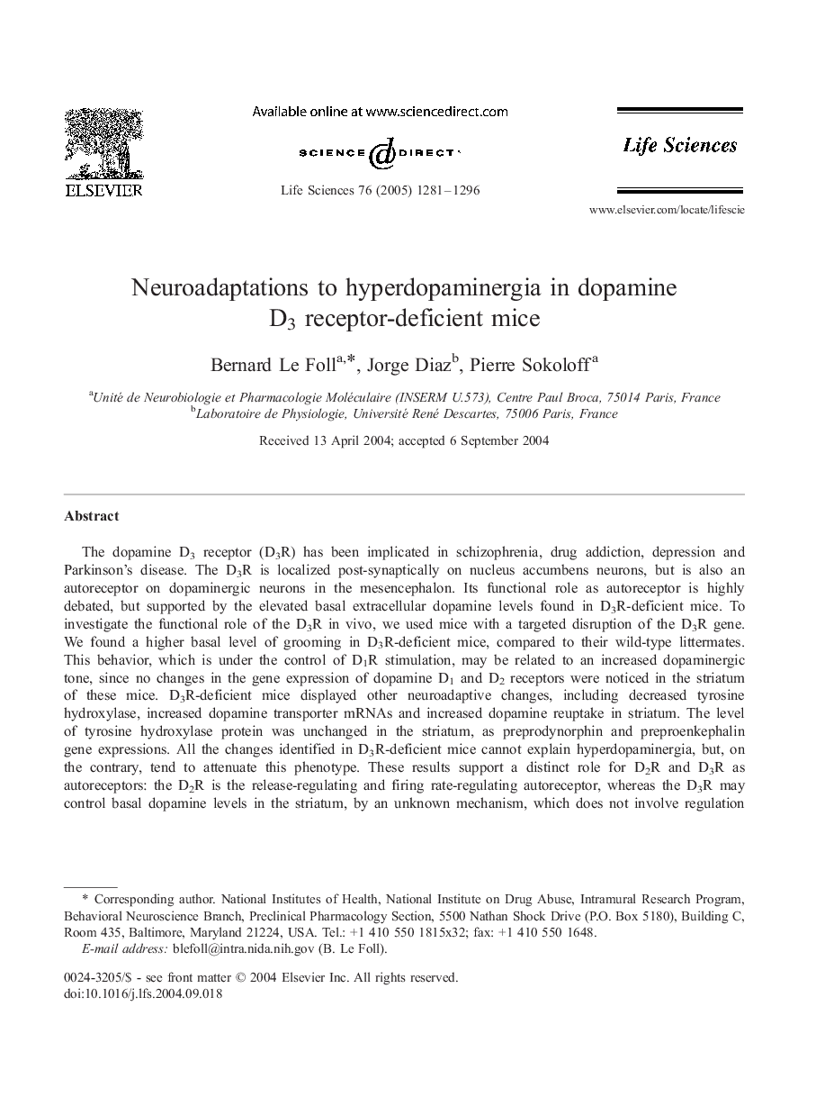 Neuroadaptations to hyperdopaminergia in dopamine D3 receptor-deficient mice