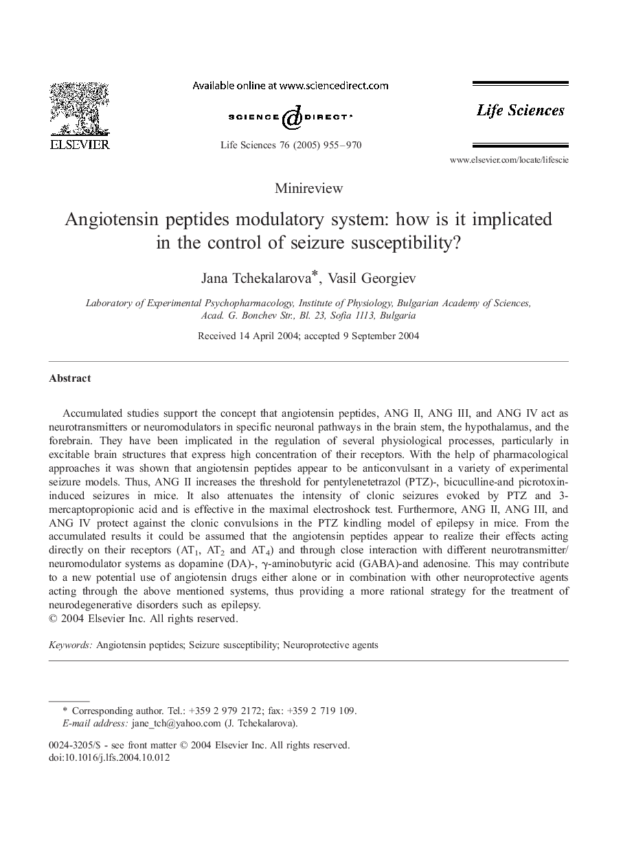 Angiotensin peptides modulatory system: how is it implicated in the control of seizure susceptibility?