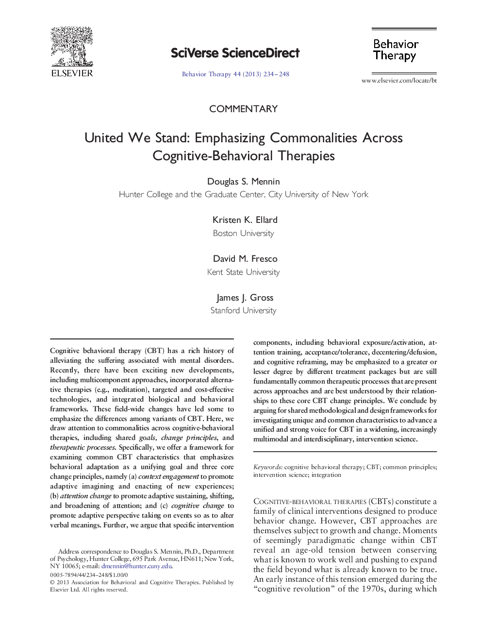 United We Stand: Emphasizing Commonalities Across Cognitive-Behavioral Therapies