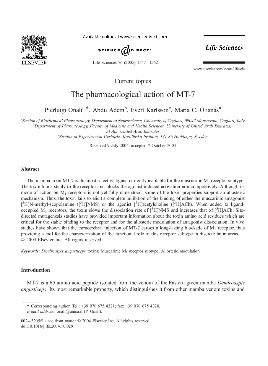 The pharmacological action of MT-7