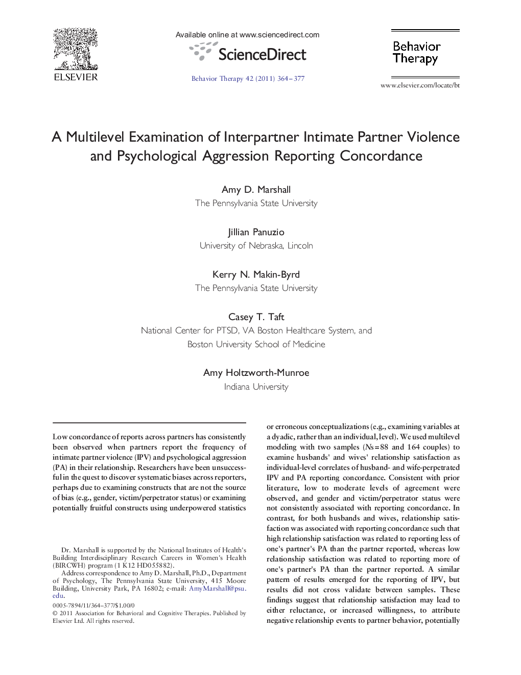 A Multilevel Examination of Interpartner Intimate Partner Violence and Psychological Aggression Reporting Concordance