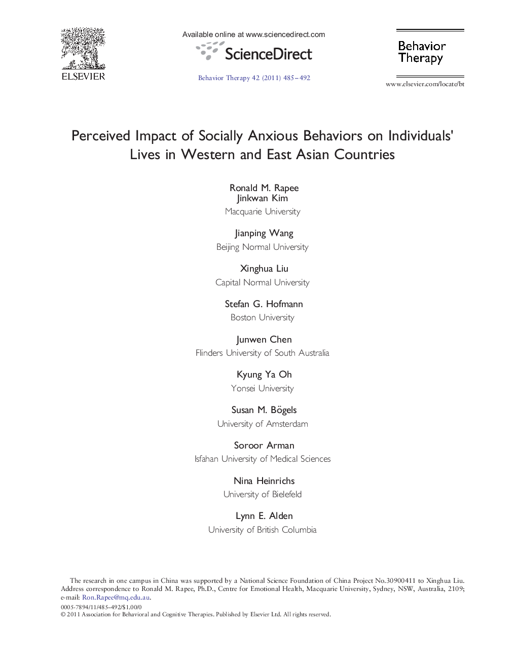 Perceived Impact of Socially Anxious Behaviors on Individuals' Lives in Western and East Asian Countries