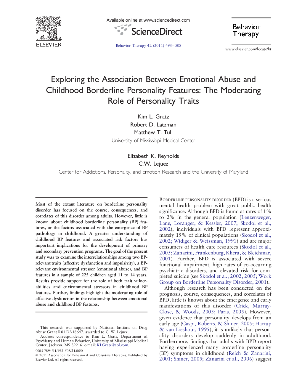 Exploring the Association Between Emotional Abuse and Childhood Borderline Personality Features: The Moderating Role of Personality Traits