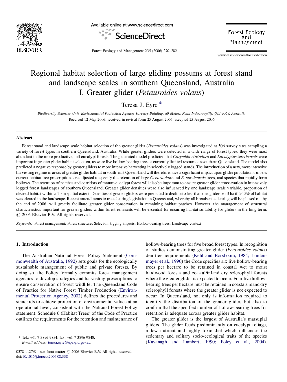 عکس صفحه اول مقاله: Regional habitat selection of large gliding possums at forest stand and landscape scales in southern Queensland, Australia: I. Greater glider (Petauroides volans) Regional habitat selection of large gliding possums at forest stand and landscape scales in southern Queensland, Australia: I. Greater glider (Petauroides volans)