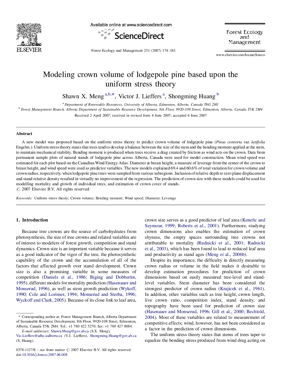 عکس صفحه اول مقاله: Modeling crown volume of lodgepole pine based upon the uniform stress theory Modeling crown volume of lodgepole pine based upon the uniform stress theory