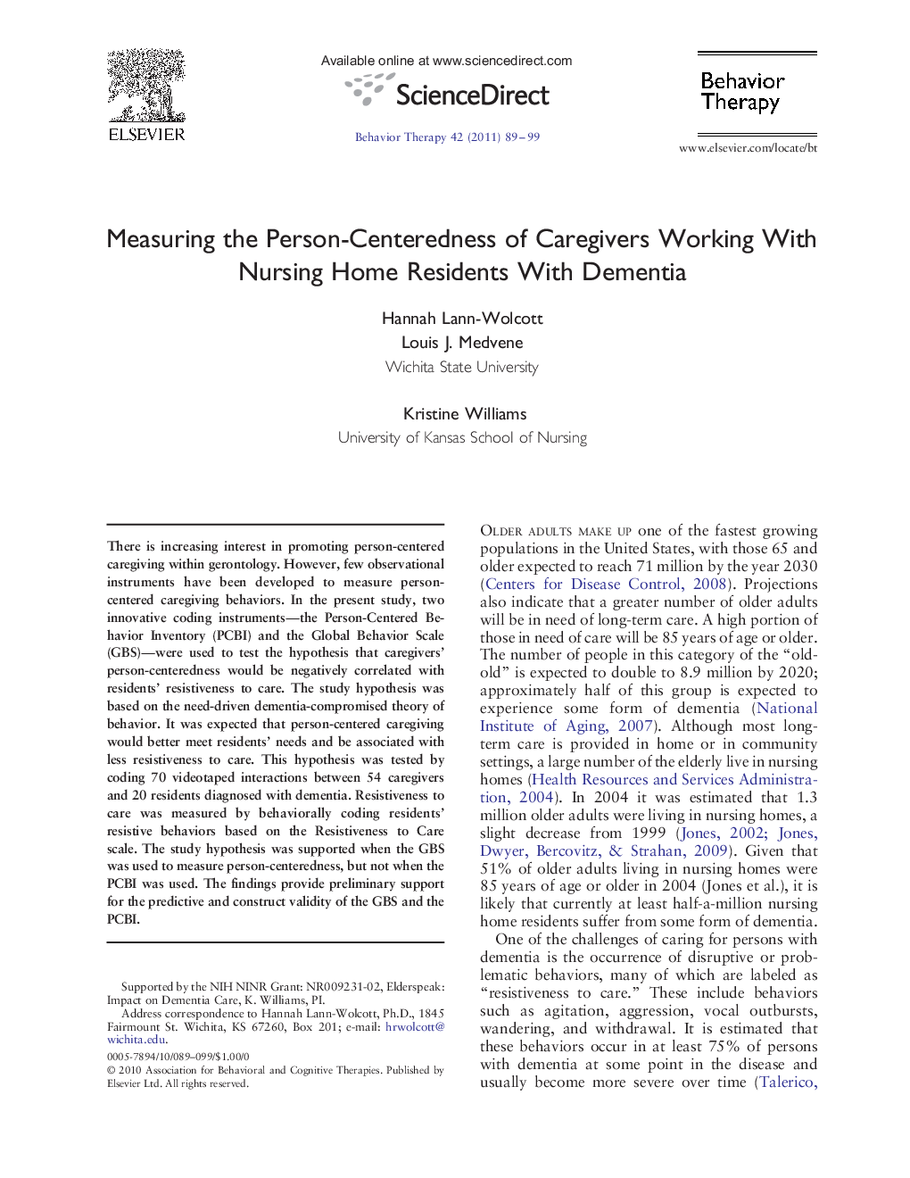 Measuring the Person-Centeredness of Caregivers Working With Nursing Home Residents With Dementia 