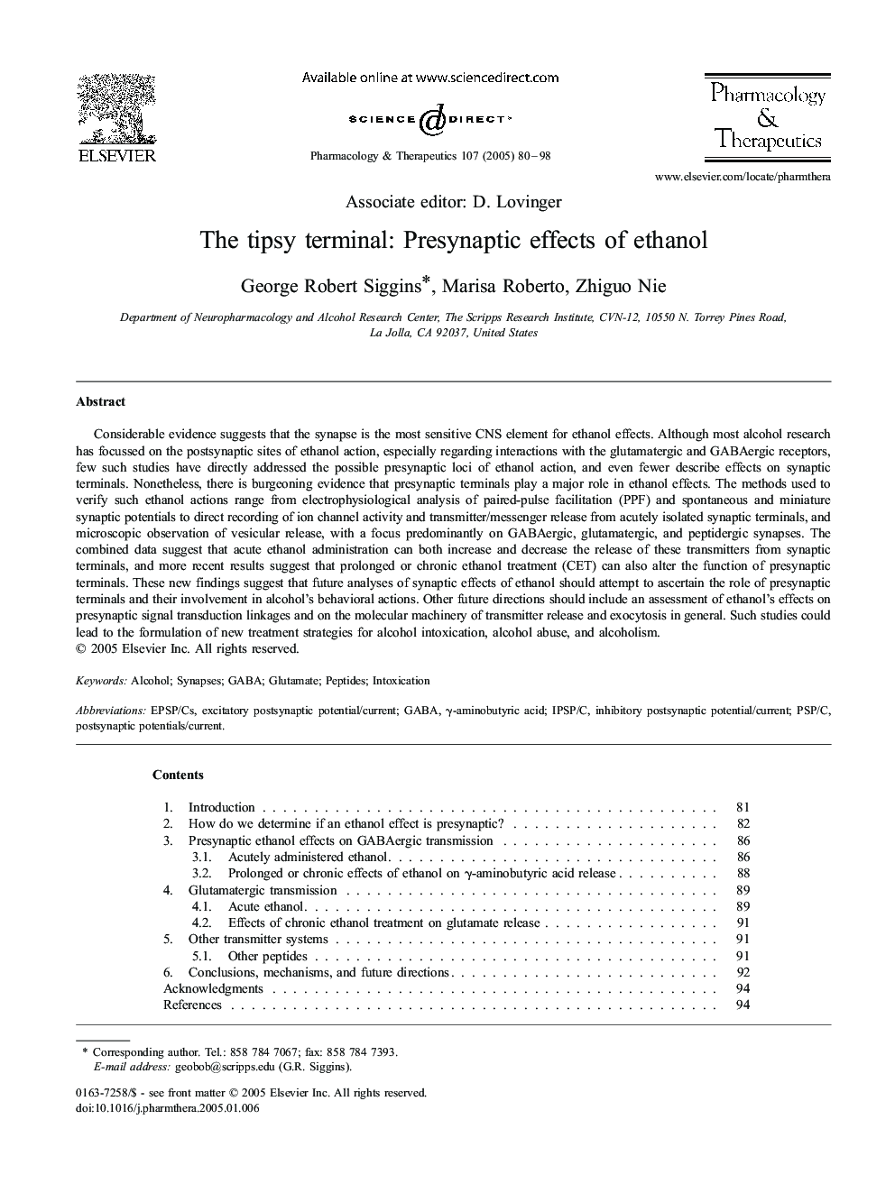 The tipsy terminal: Presynaptic effects of ethanol