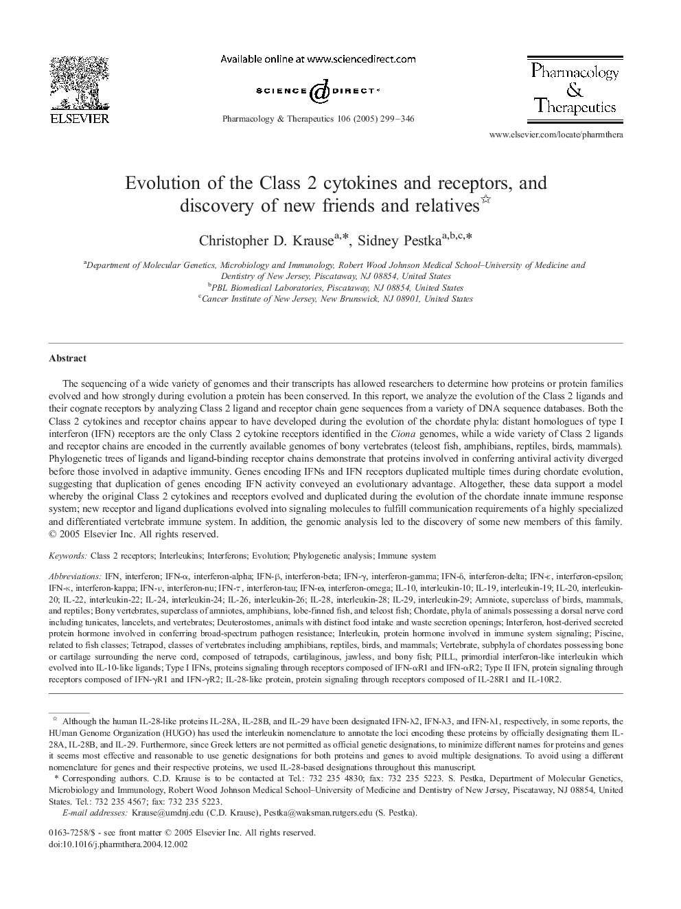 Evolution of the Class 2 cytokines and receptors, and discovery of new friends and relatives