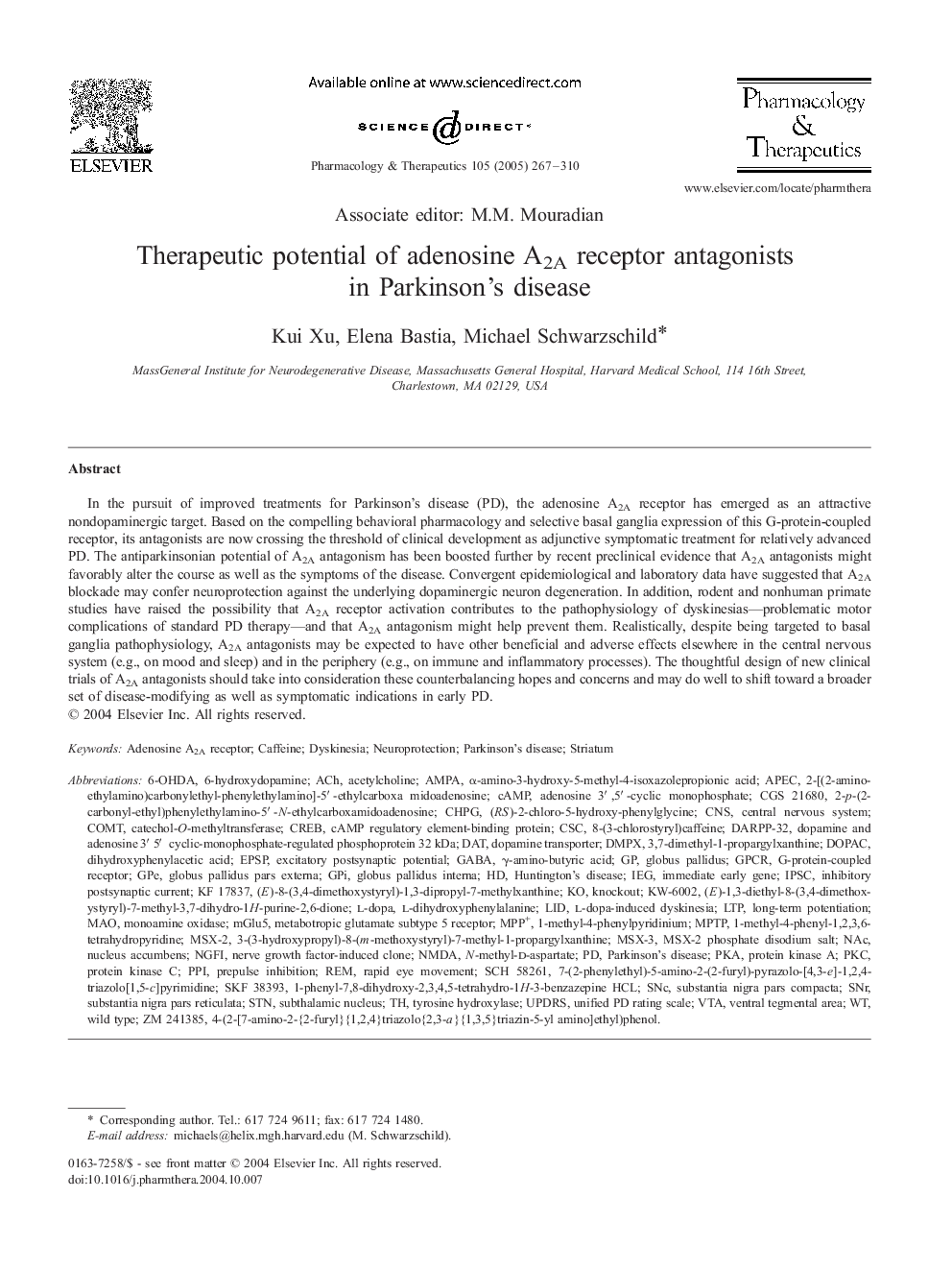 Therapeutic potential of adenosine A2A receptor antagonists in Parkinson's disease