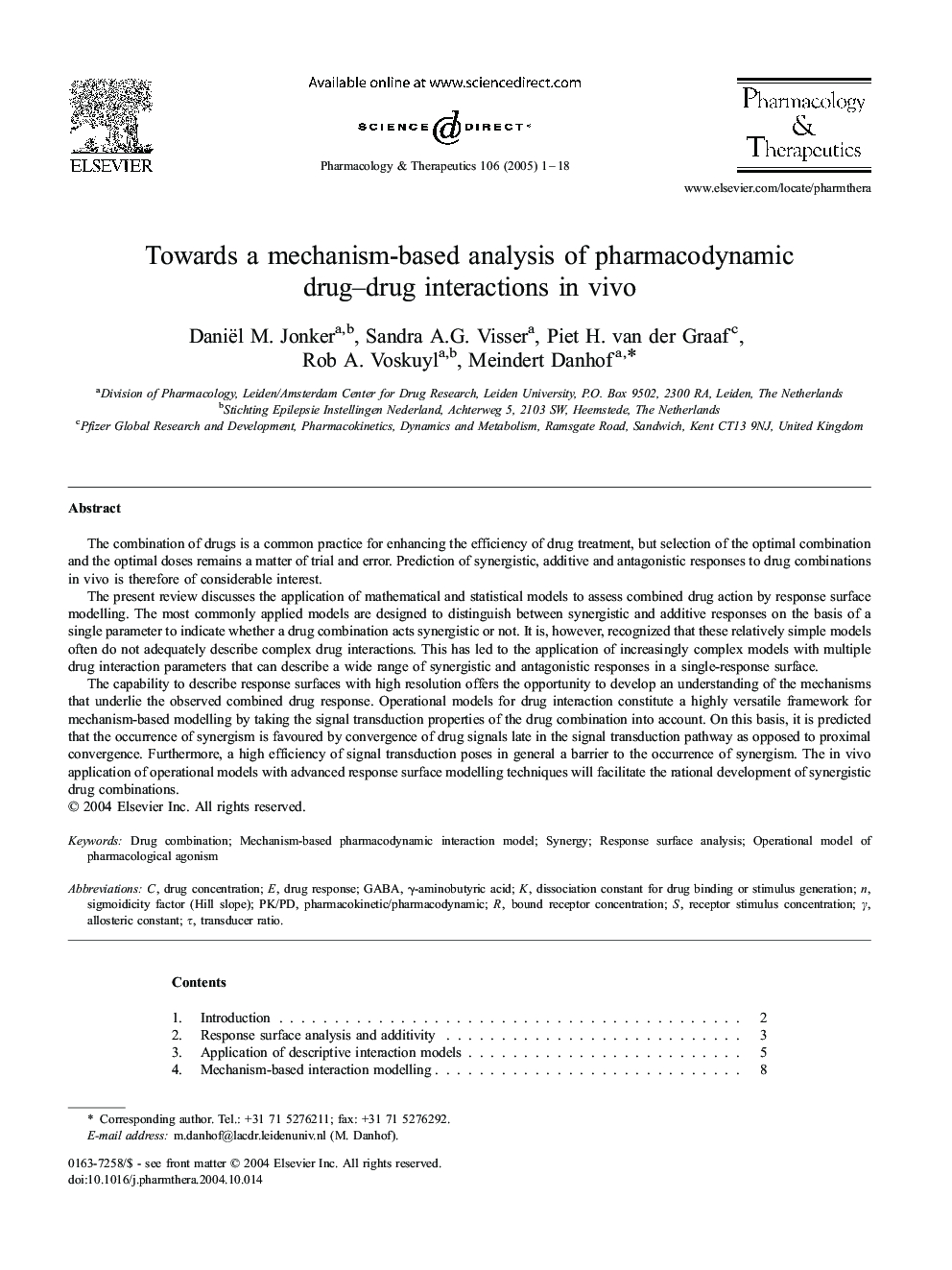 Towards a mechanism-based analysis of pharmacodynamic drug-drug interactions in vivo