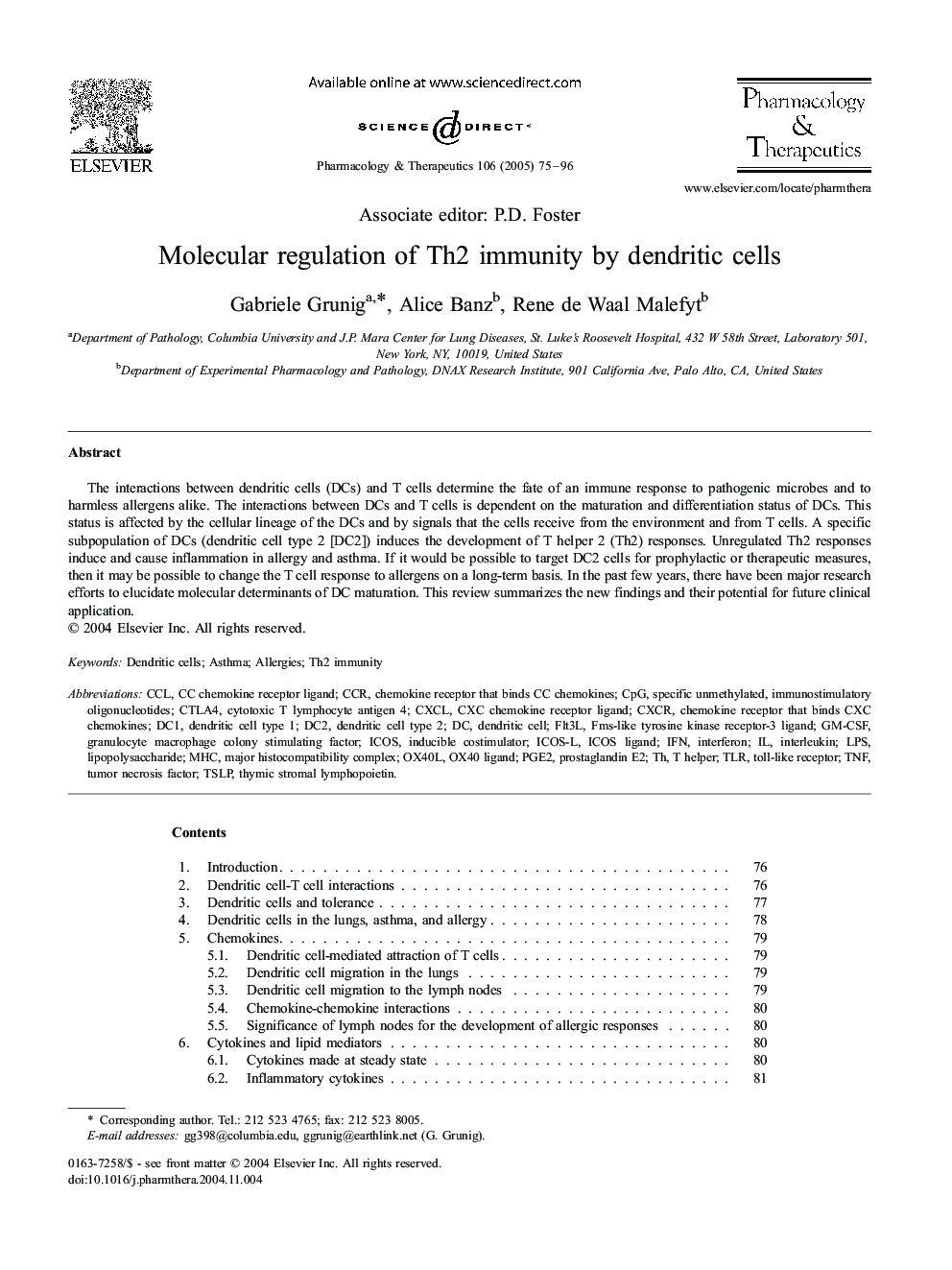 Molecular regulation of Th2 immunity by dendritic cells