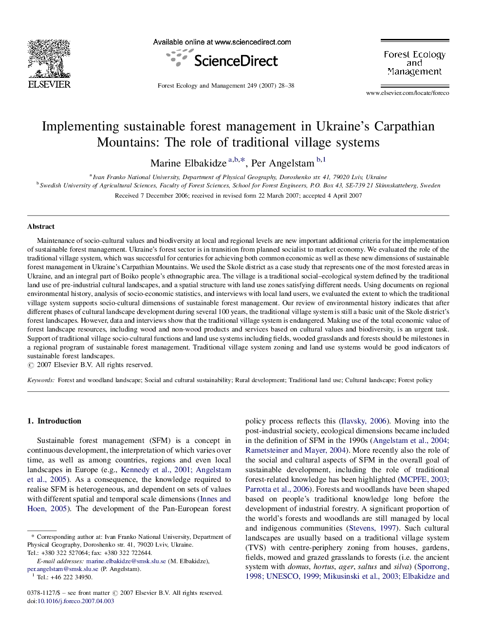 Implementing sustainable forest management in Ukraine's Carpathian Mountains: The role of traditional village systems