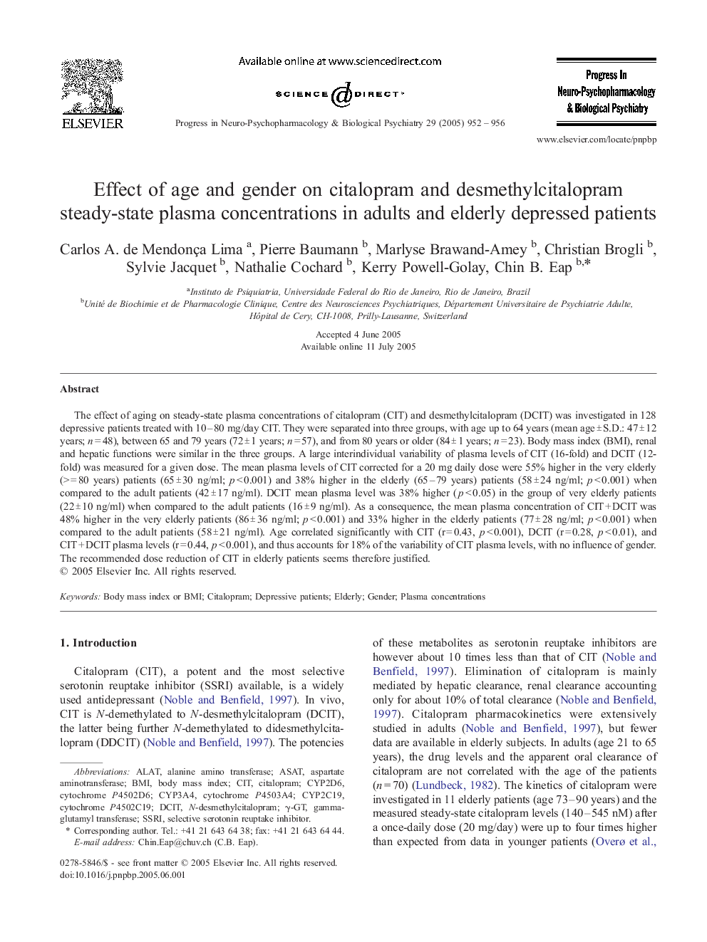 Effect of age and gender on citalopram and desmethylcitalopram steady-state plasma concentrations in adults and elderly depressed patients