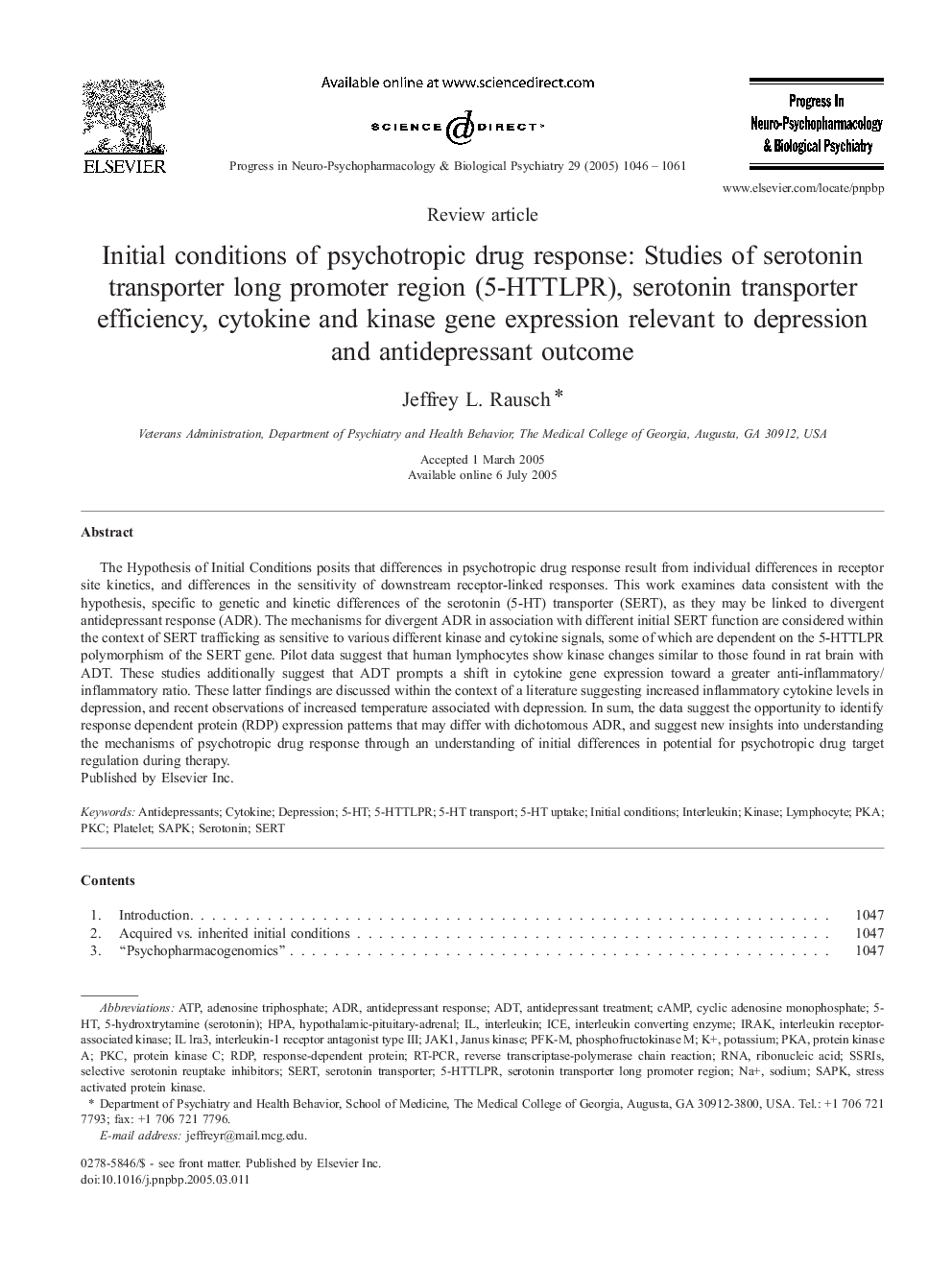 Initial conditions of psychotropic drug response: Studies of serotonin transporter long promoter region (5-HTTLPR), serotonin transporter efficiency, cytokine and kinase gene expression relevant to depression and antidepressant outcome