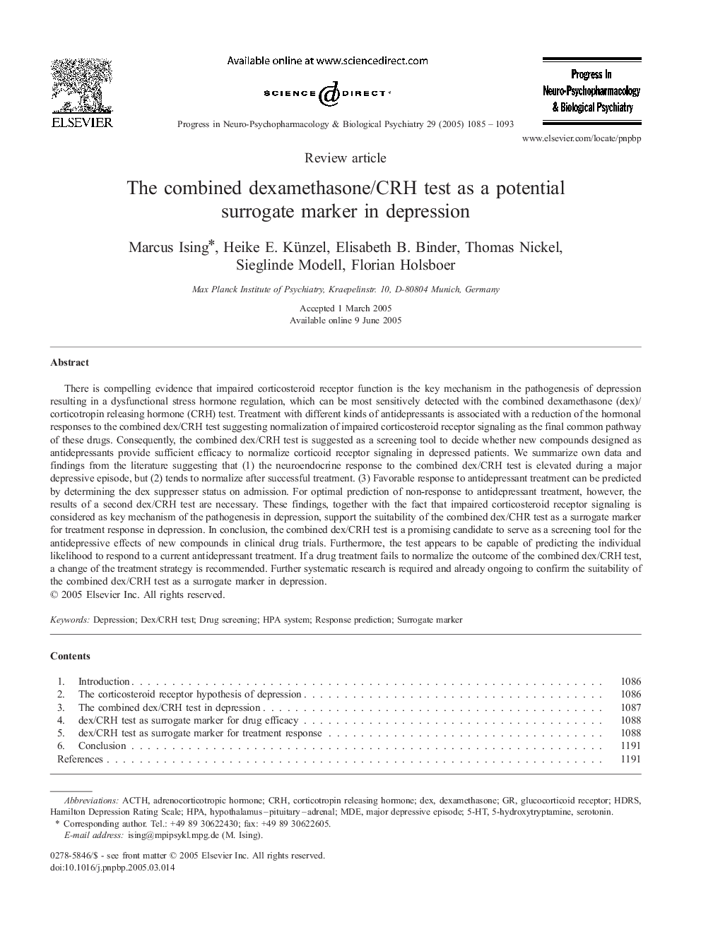 The combined dexamethasone/CRH test as a potential surrogate marker in depression