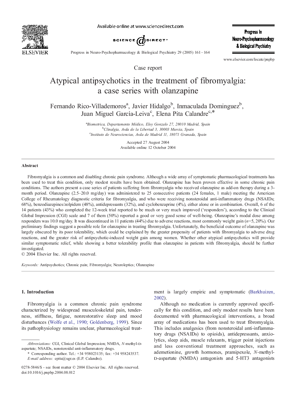 Atypical antipsychotics in the treatment of fibromyalgia: a case series with olanzapine