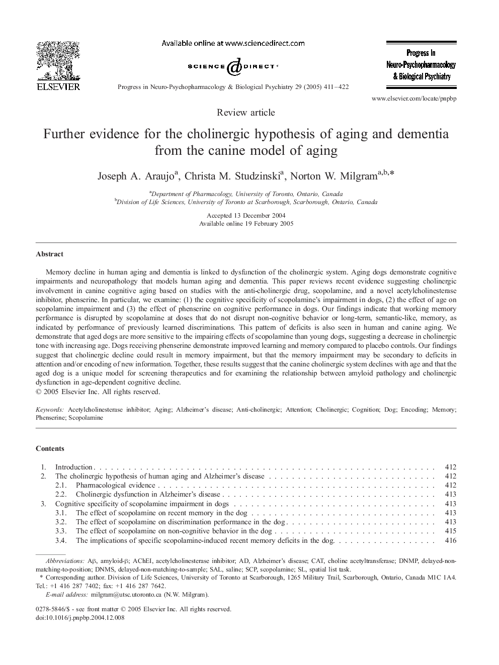 Further evidence for the cholinergic hypothesis of aging and dementia from the canine model of aging