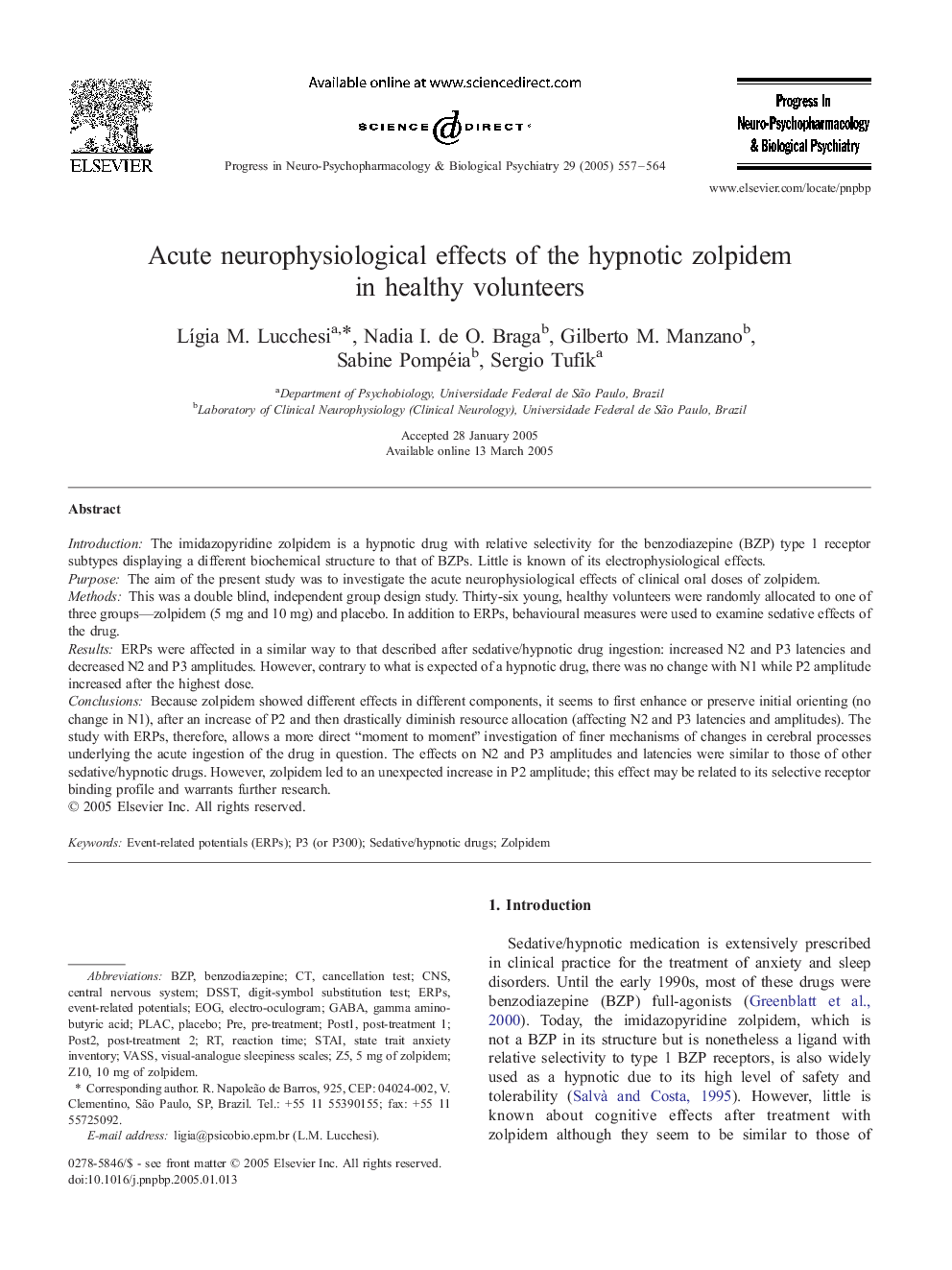 Acute neurophysiological effects of the hypnotic zolpidem in healthy volunteers