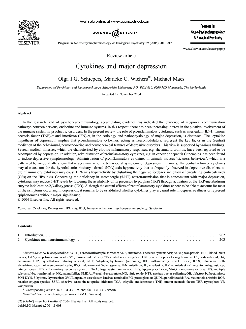 Cytokines and major depression
