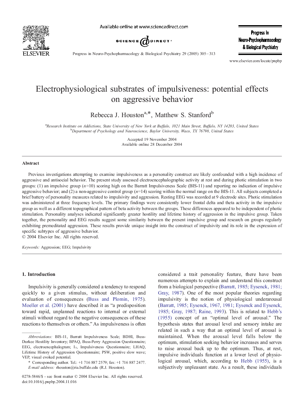 Electrophysiological substrates of impulsiveness: potential effects on aggressive behavior