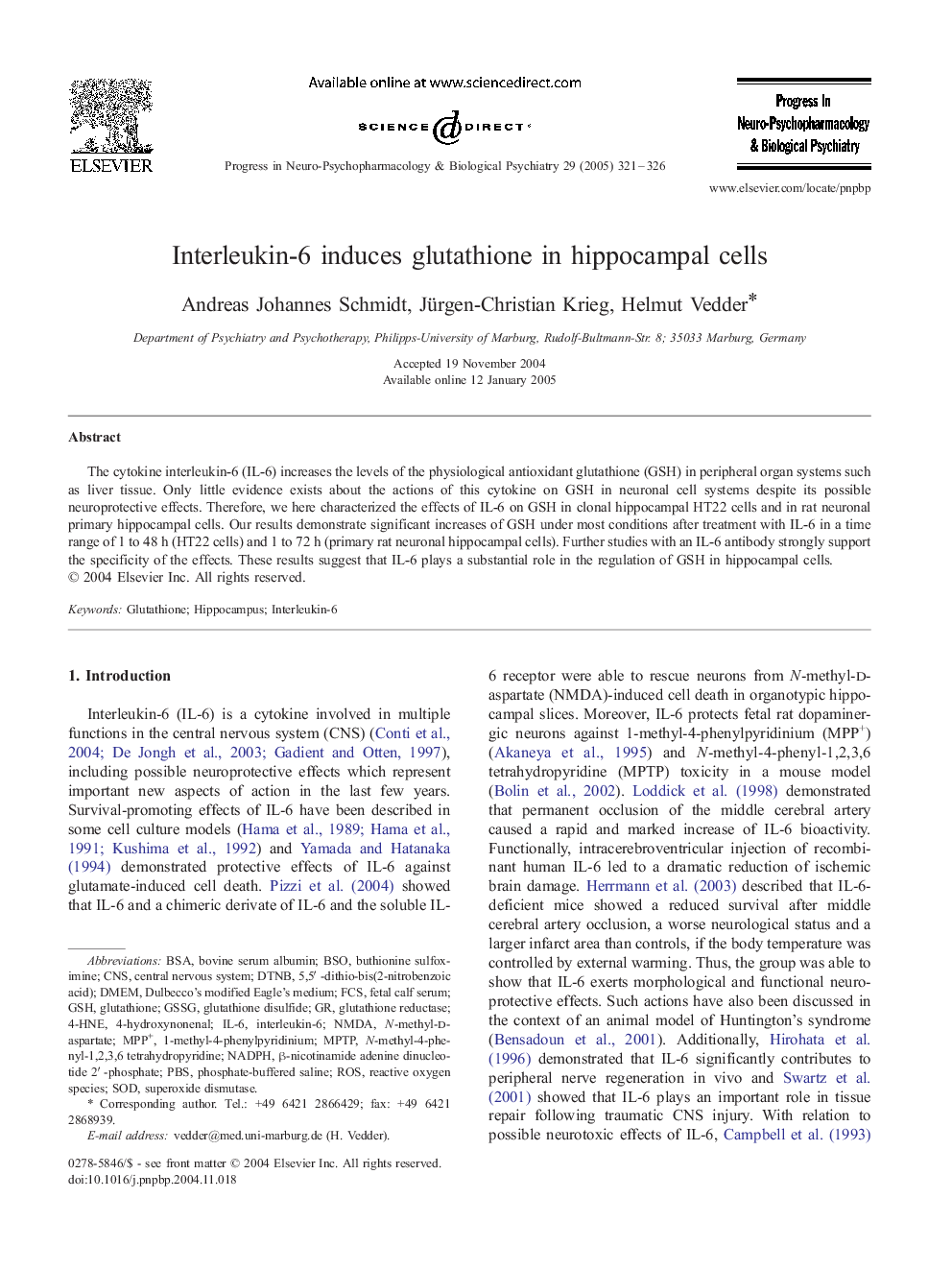 Interleukin-6 induces glutathione in hippocampal cells