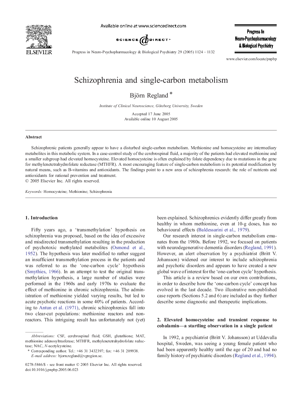 Schizophrenia and single-carbon metabolism