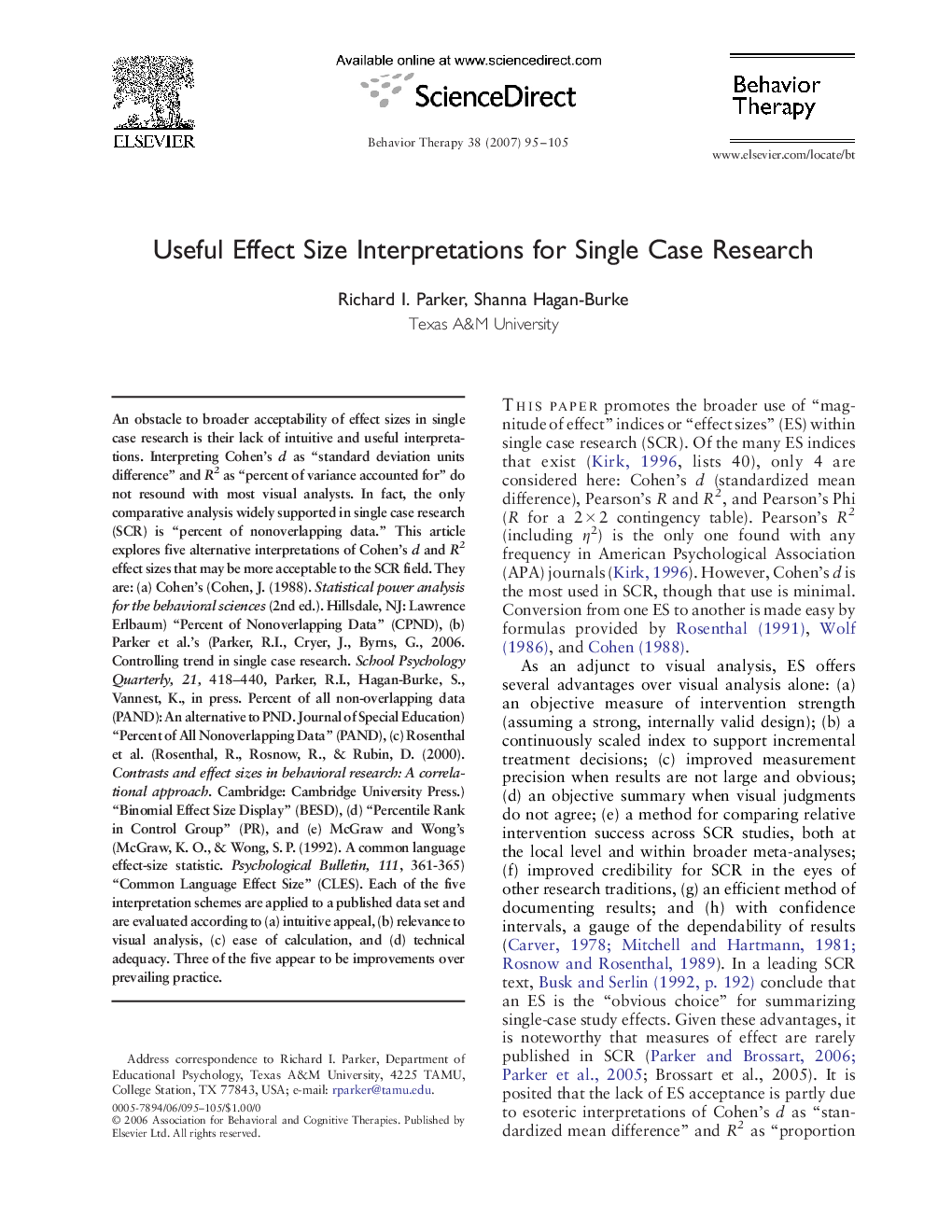 Useful Effect Size Interpretations for Single Case Research