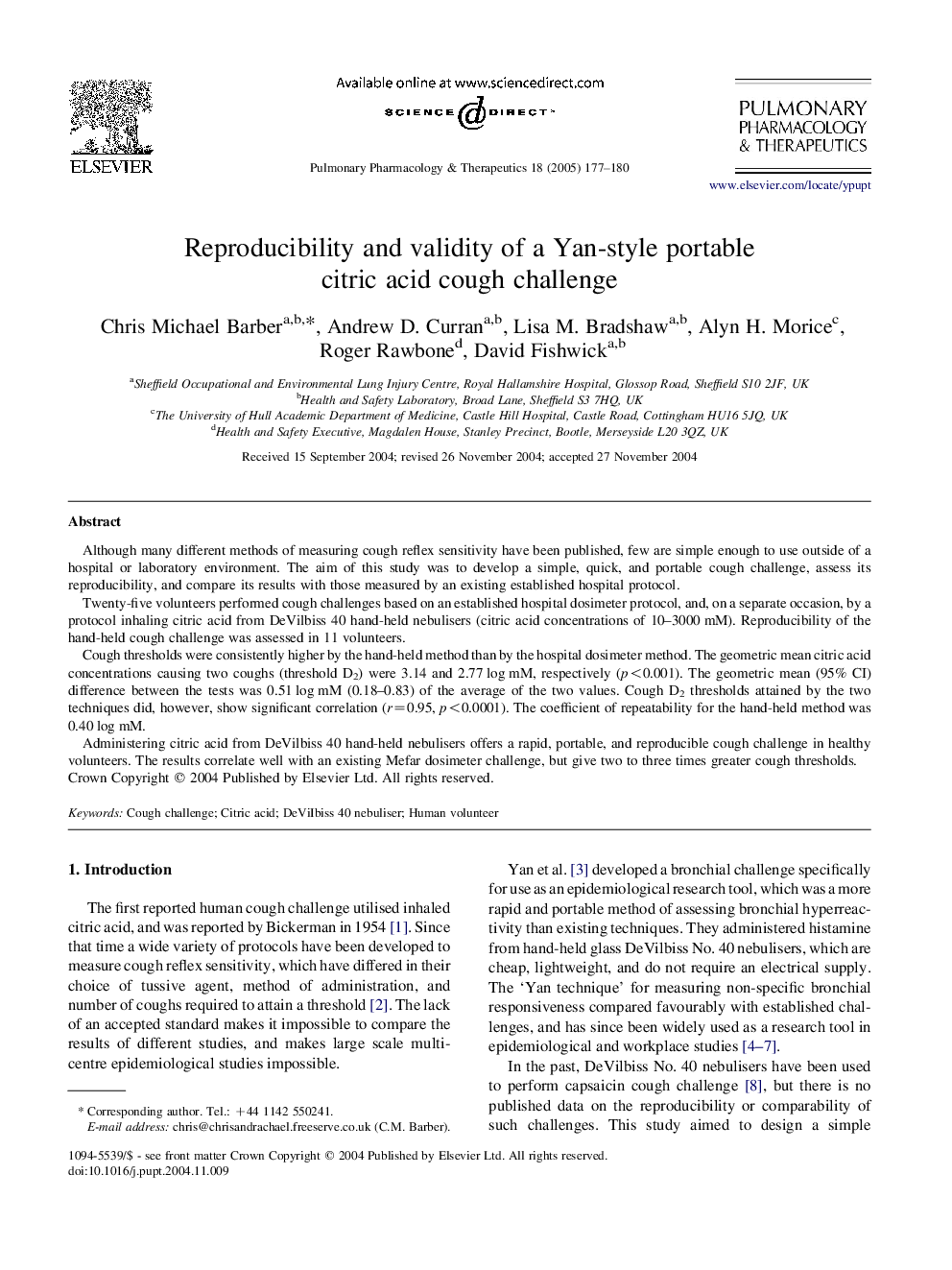 Reproducibility and validity of a Yan-style portable citric acid cough challenge