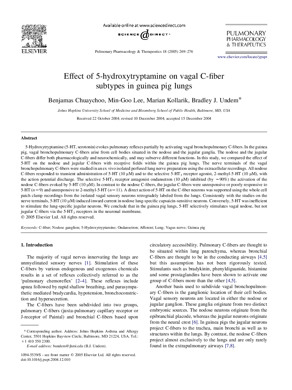 Effect of 5-hydroxytryptamine on vagal C-fiber subtypes in guinea pig lungs