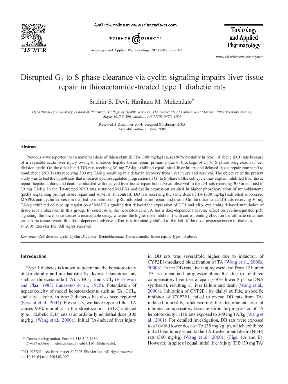 Disrupted G1 to S phase clearance via cyclin signaling impairs liver tissue repair in thioacetamide-treated type 1 diabetic rats