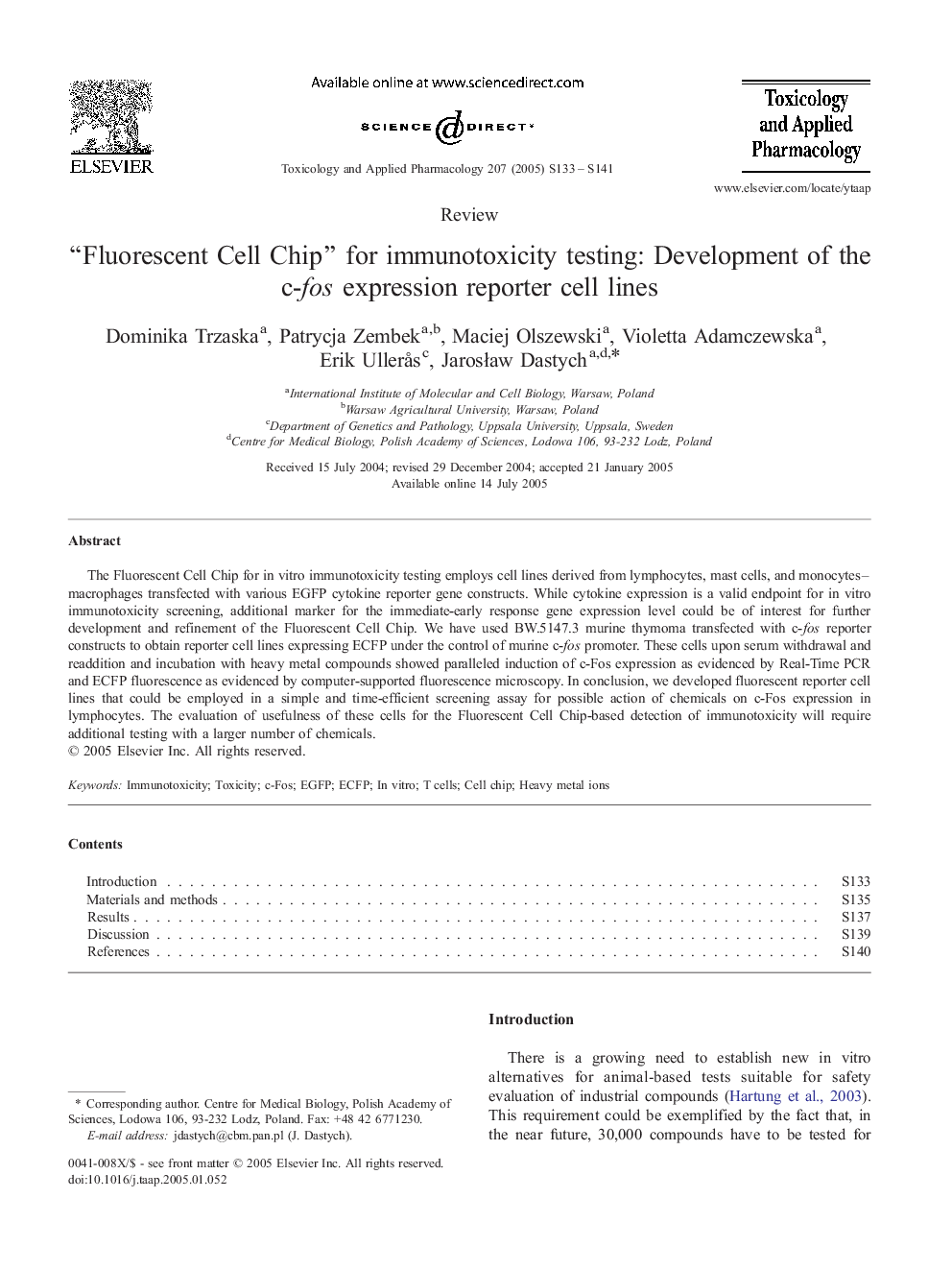 “Fluorescent Cell Chip” for immunotoxicity testing: Development of the c-fos expression reporter cell lines