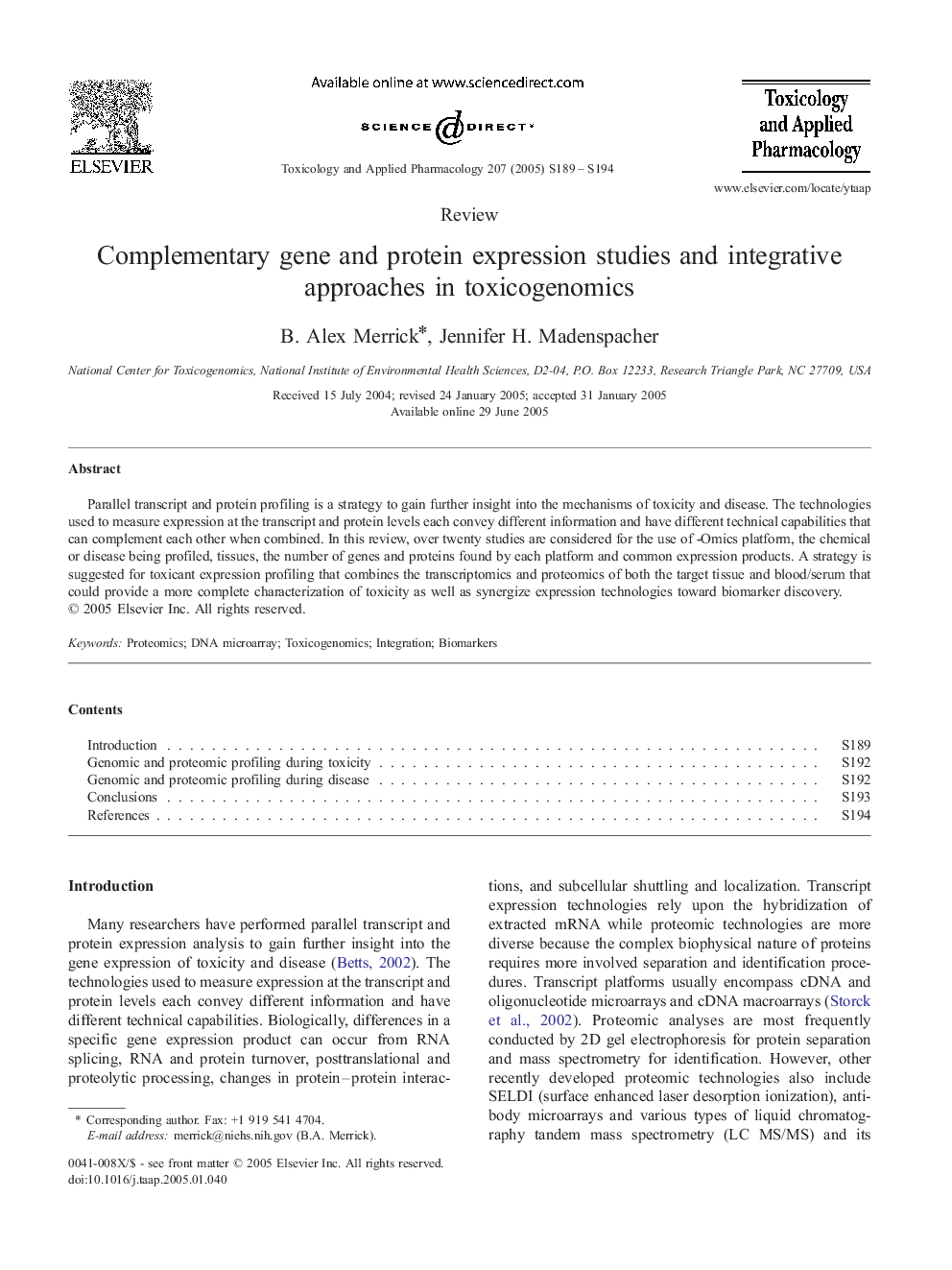 Complementary gene and protein expression studies and integrative approaches in toxicogenomics