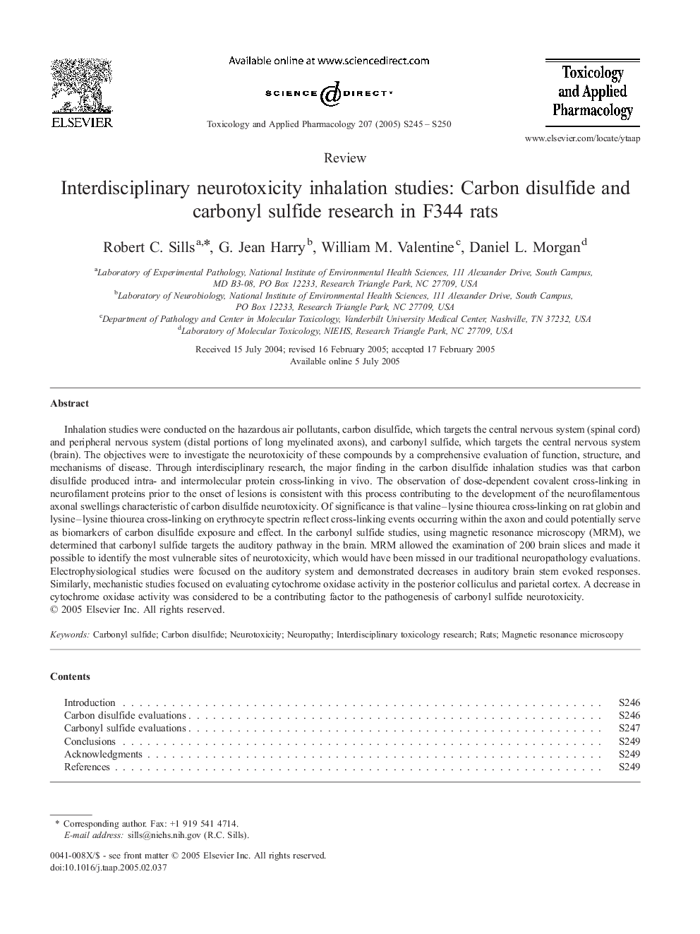 Interdisciplinary neurotoxicity inhalation studies: Carbon disulfide and carbonyl sulfide research in F344 rats