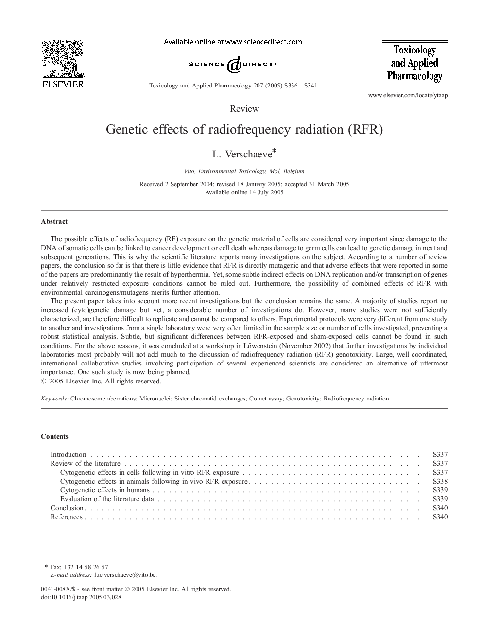 Genetic effects of radiofrequency radiation (RFR)