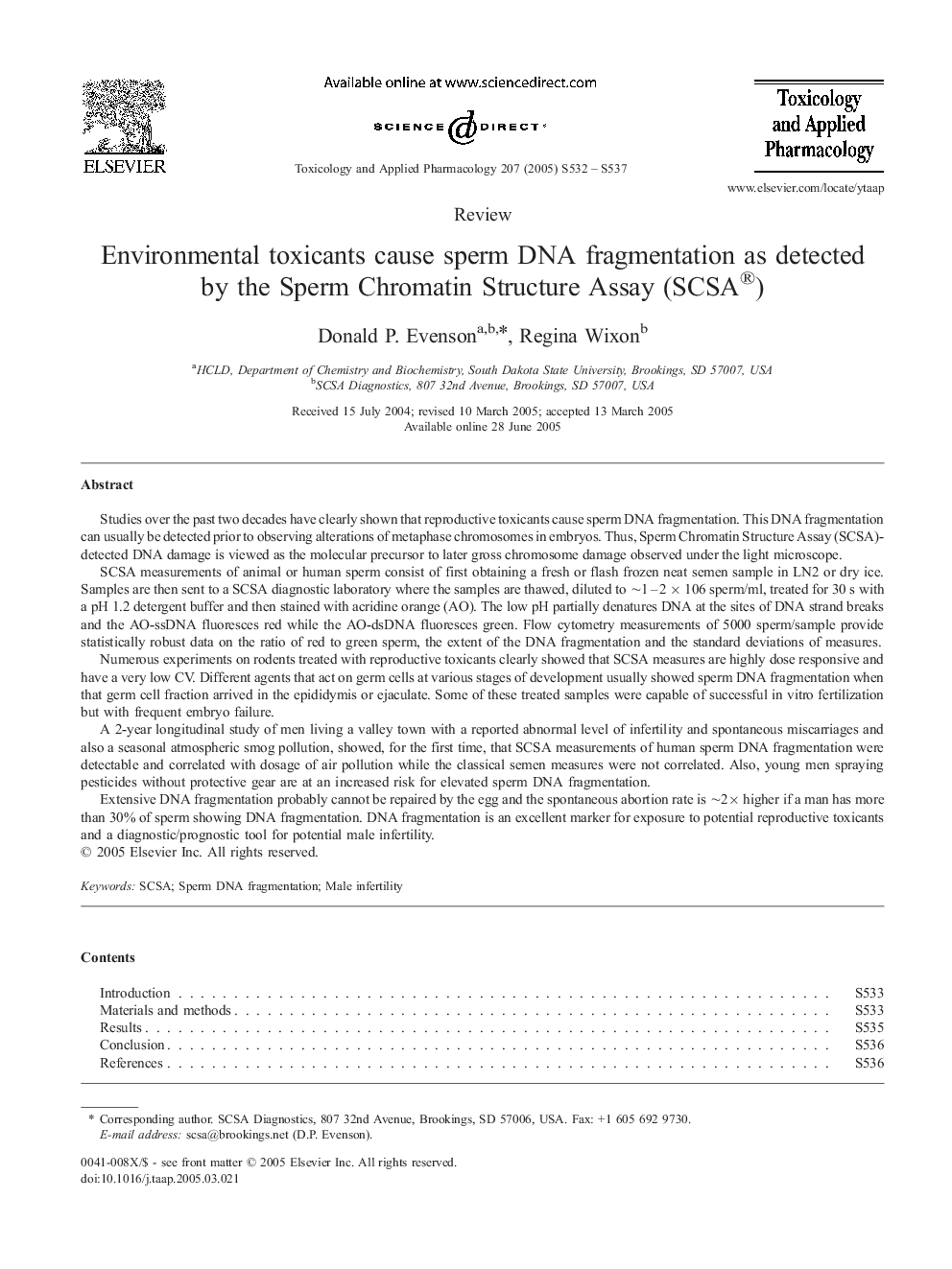 Environmental toxicants cause sperm DNA fragmentation as detected by the Sperm Chromatin Structure Assay (SCSA®)