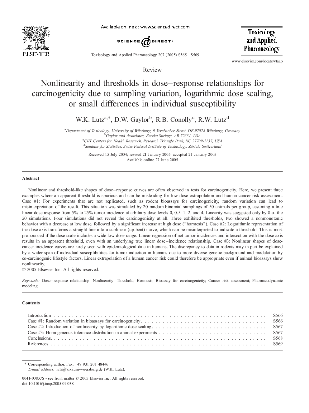 Nonlinearity and thresholds in dose-response relationships for carcinogenicity due to sampling variation, logarithmic dose scaling, or small differences in individual susceptibility