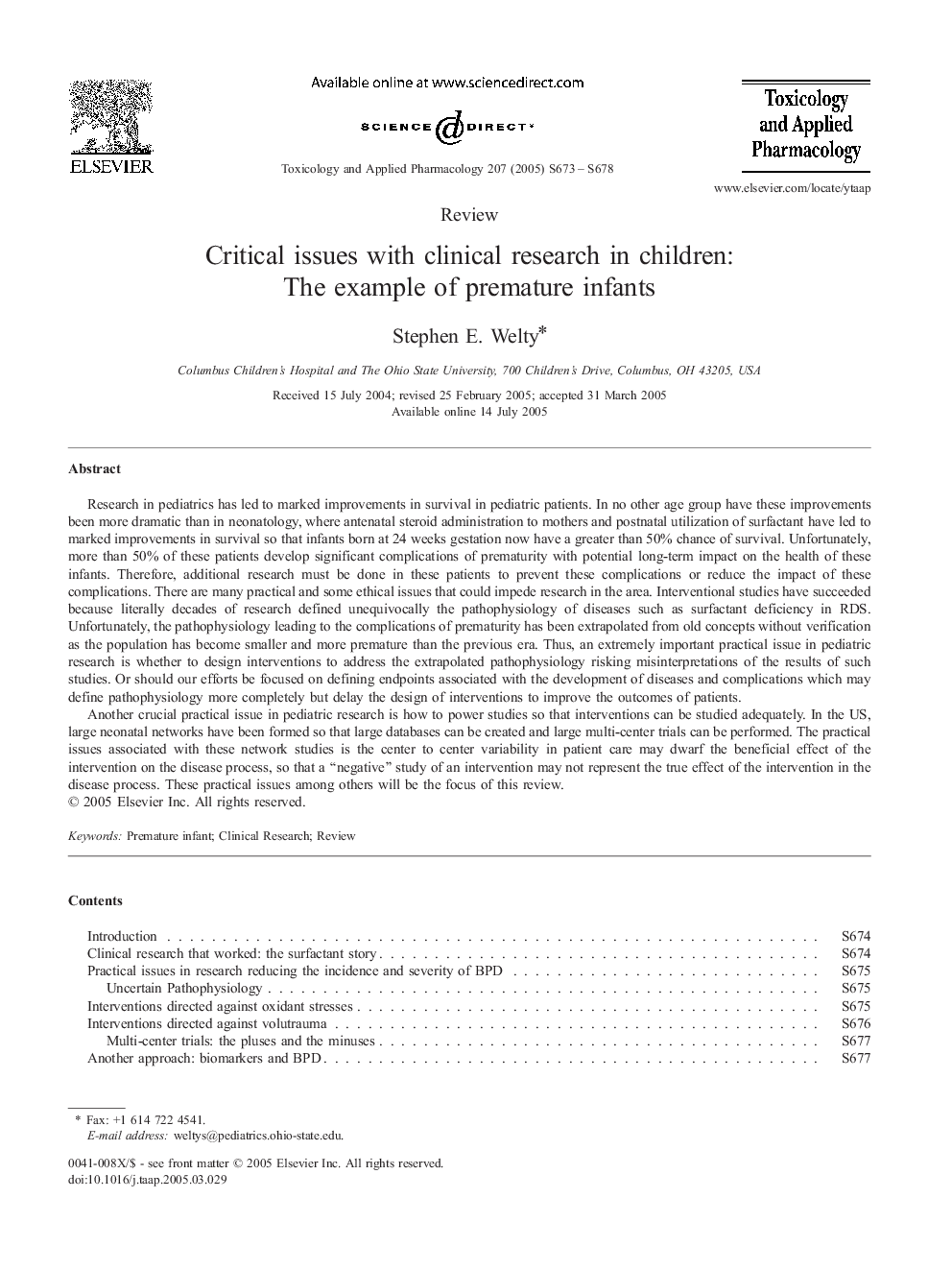 Critical issues with clinical research in children: The example of premature infants