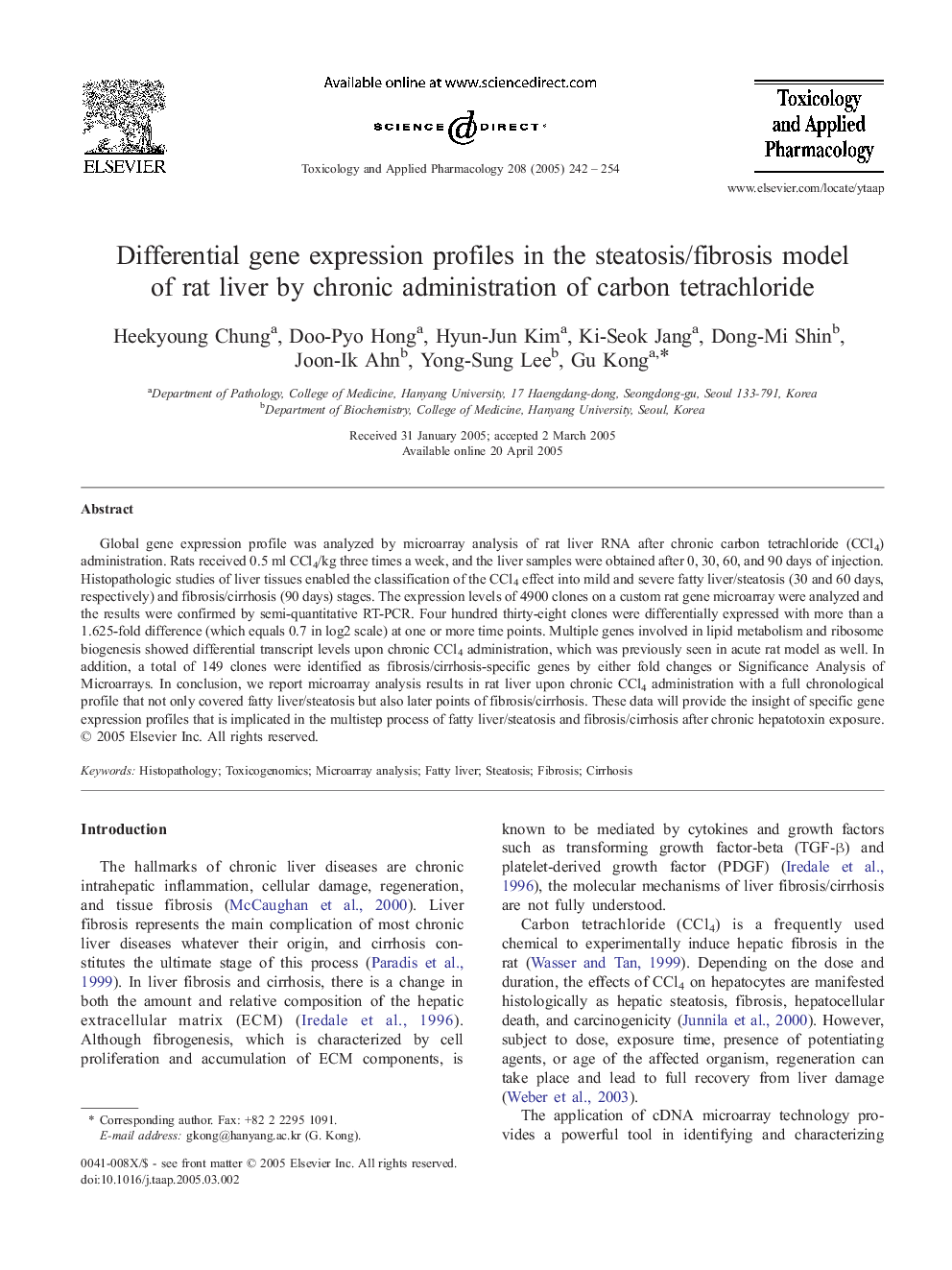 Differential gene expression profiles in the steatosis/fibrosis model of rat liver by chronic administration of carbon tetrachloride