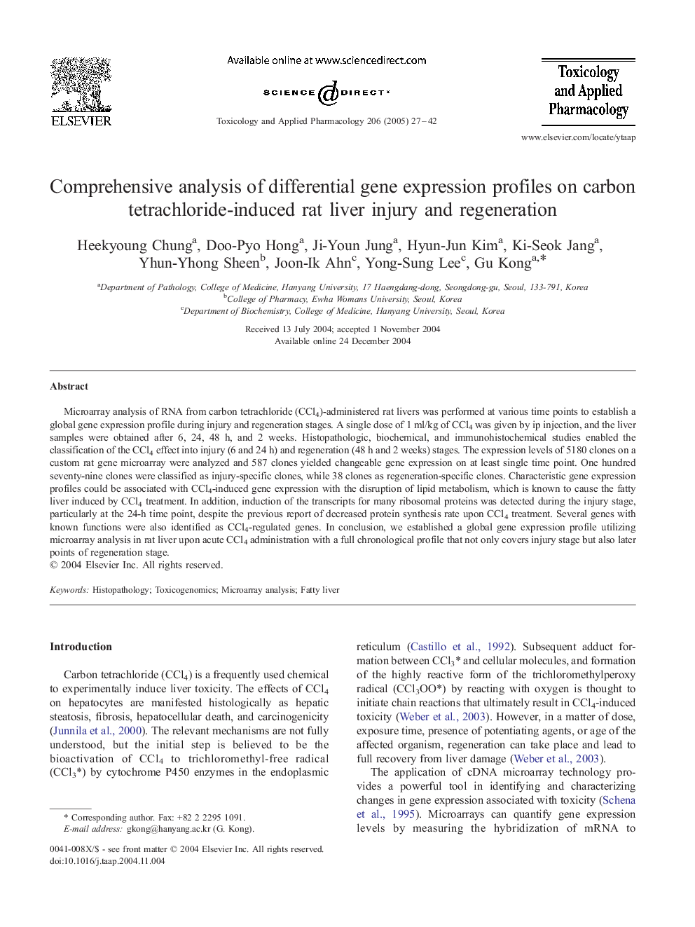 Comprehensive analysis of differential gene expression profiles on carbon tetrachloride-induced rat liver injury and regeneration